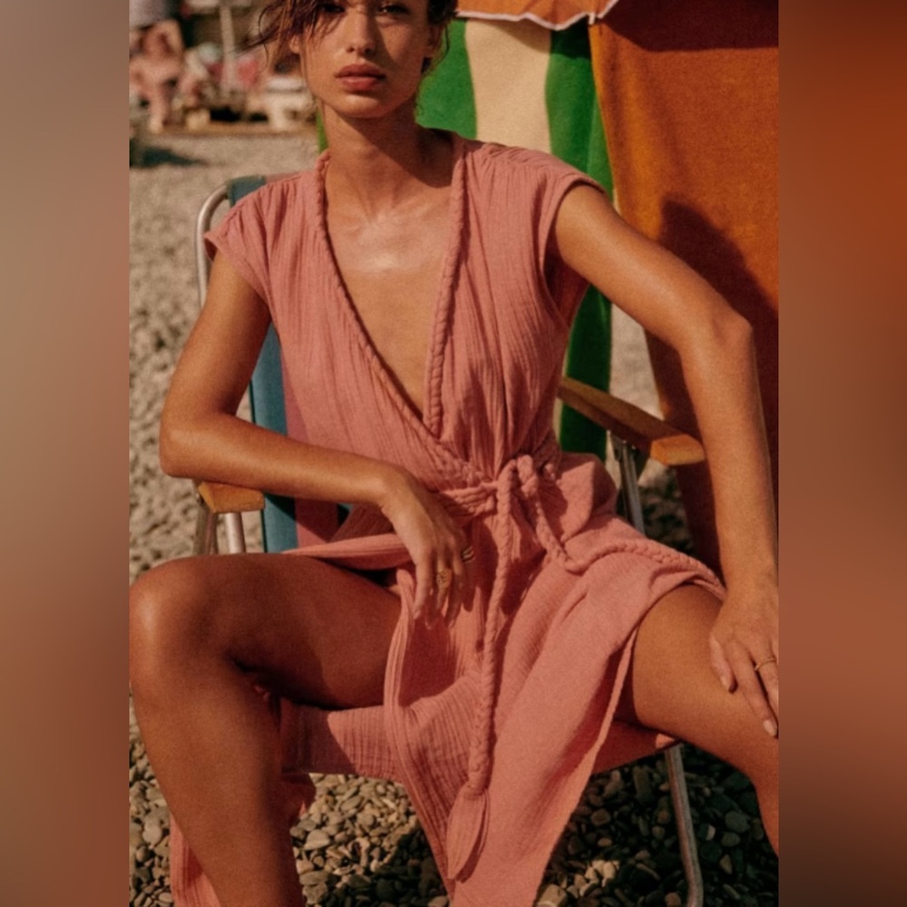 Sézane Pink Sleeveless Wrap Sundress with Tie Front